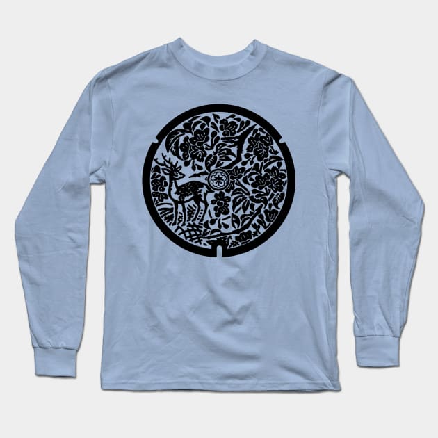 Nara Deer Drain Cover - Japan Long Sleeve T-Shirt by nuthatchdesigns